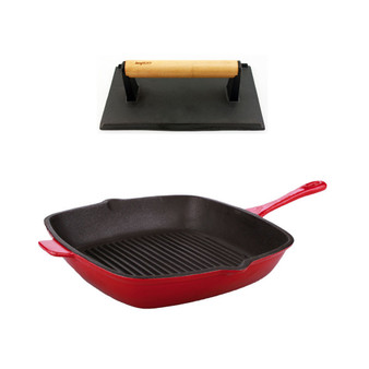 Neo Cast Iron Grill Pan and Bacon, Steak Press, Set of 2