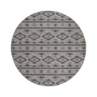 Courtyard Gray and Navy 6'7" x 6'7" Round Outdoor Area Rug