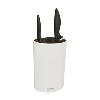 Utility Knife Block Oval, White with Ceramic Knife 3" and 6" Set, 3 Piece
