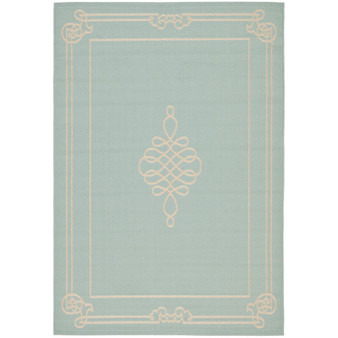 Courtyard Aqua and Cream 2'7" x 8'2" Runner Outdoor Area Rug