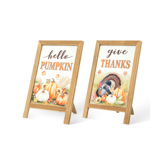 12" H Fall Thanksgiving Wooden Easel Table Decor, Set of 2