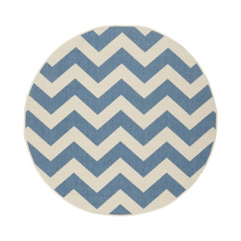 Courtyard Blue and Beige 4' x 4' Sisal Weave Round Outdoor Area Rug
