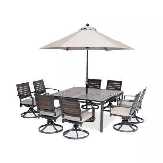 CLOSEOUT! Marlough II Outdoor Aluminum 9-Pc. Dining Set (62" Square Table and 8 Swivel Rockers), Created for Macy's