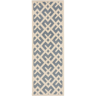 Courtyard Blue and Bone 2'3" x 14' Runner Outdoor Area Rug