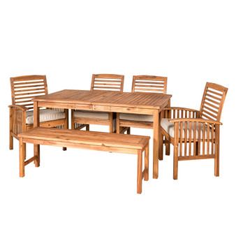 Outdoor Classic Contemporary Acacia Wood Simple Patio 6-Piece Dining Set - Brown