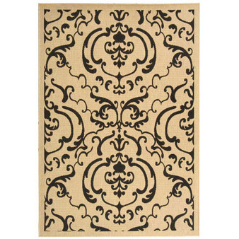 Courtyard Sand and Black 7'10" x 7'10" Sisal Weave Square Outdoor Area Rug