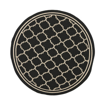 Courtyard Black and Beige 5'3" x 5'3" Round Outdoor Area Rug