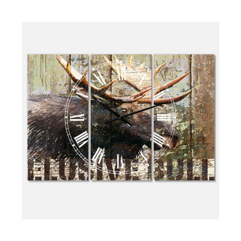 Open Season Moose Large Traditional 3 Panels Wall Clock - 23" x 23" x 1"