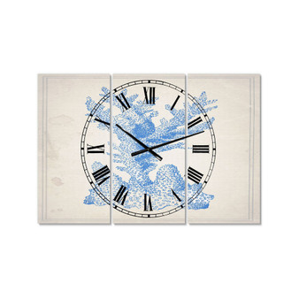 Blue Coral 1 Large Nautical & Coastal 3 Panels Wall Clock - 23" x 23" x 1"