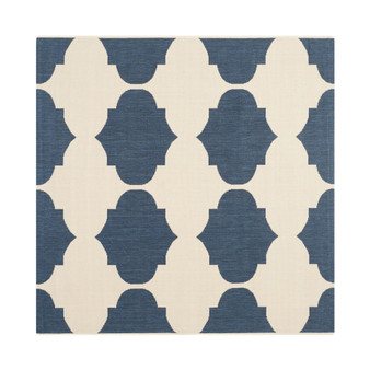 Courtyard Beige and Navy 5'3" x 5'3" Square Outdoor Area Rug