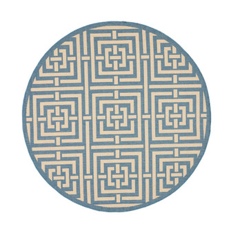 Courtyard Blue and Bone 5'3" x 5'3" Round Outdoor Area Rug