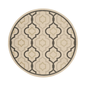 Courtyard Beige and Black 5'3" x 5'3" Round Outdoor Area Rug