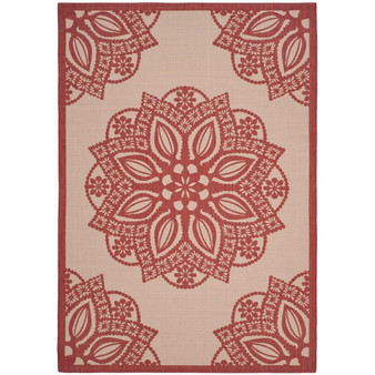 Courtyard Beige and Red 4' x 5'7" Sisal Weave Outdoor Area Rug