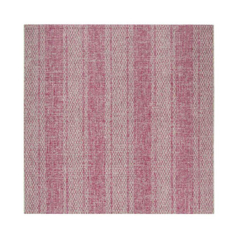 Courtyard Light Gray and Fuchsia 6'7" x 6'7" Sisal Weave Square Outdoor Area Rug