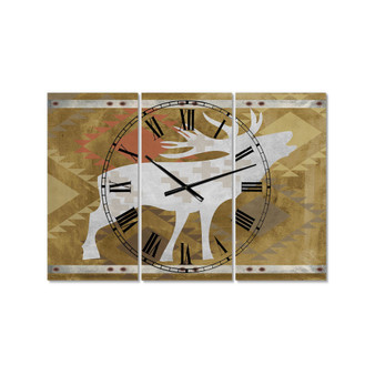 Patterned Howling White Moose Oversized Traditional 3 Panels Wall Clock - 38" x 38" x 1"