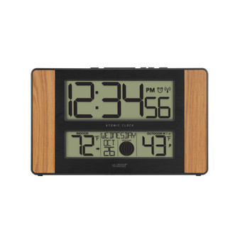 Atomic Digital Clock with Temperature and Moon Phase, Oak finish
