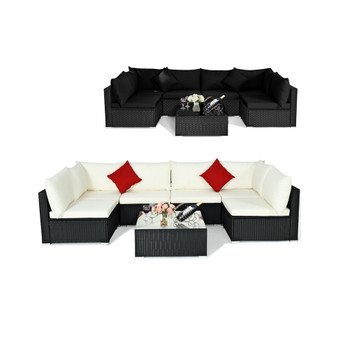 7PCS Patio Rattan Furniture Set Sectional Sofas Cushion Covers