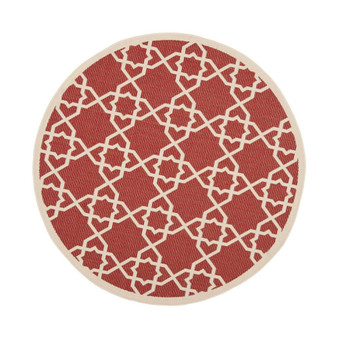 Courtyard Red and Beige 6'7" x 6'7" Round Outdoor Area Rug