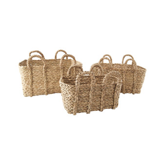 Jumbo Rectangle Braided Rush Baskets, Set of 3