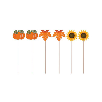 18" H Fall Metal Pumpkin, Leave Sunflower Yard Stake, Set of 6