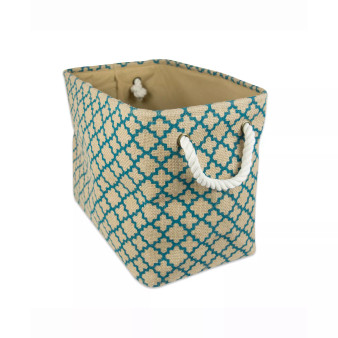 18" Lattice Print Burlap Storage Bin