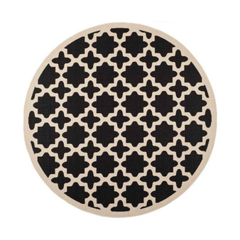 Courtyard Black and Beige 4' x 4' Sisal Weave Round Outdoor Area Rug