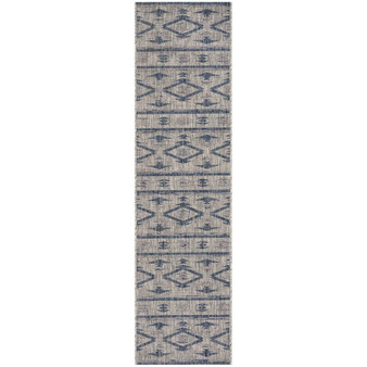 Courtyard Grey and Navy 2'3" x 10' Sisal Weave Runner Outdoor Area Rug