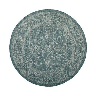 Courtyard Turquoise 5'3" x 5'3" Sisal Weave Round Outdoor Area Rug