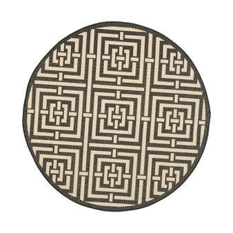 Courtyard Black and Bone 5'3" x 5'3" Round Outdoor Area Rug