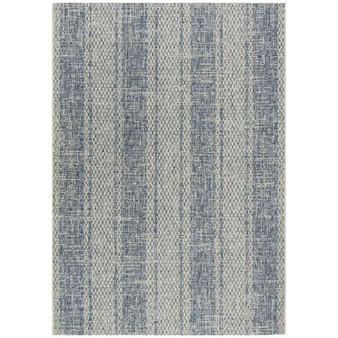 Courtyard Light Gray and Blue 6'7" x 6'7" Sisal Weave Round Outdoor Area Rug