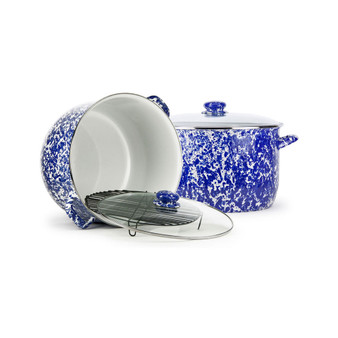 Cobalt Swirl Enamelware Collection 18 Quart Stock Pot
