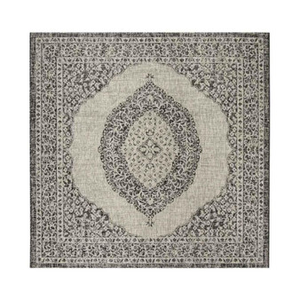 Courtyard Light Gray and Black 6'7" x 6'7" Sisal Weave Square Outdoor Area Rug