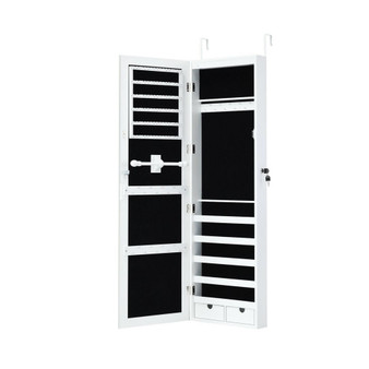 Wall Mounted Mirrored Jewelry Cabinet Organizer w/LED Lights
