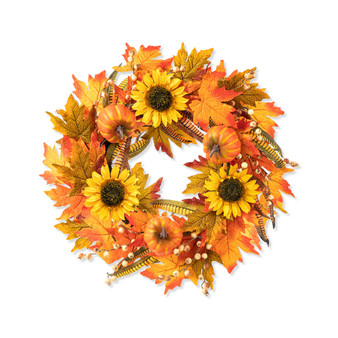 24" D Fall Sunflower Pumpkin Leaf Wreath