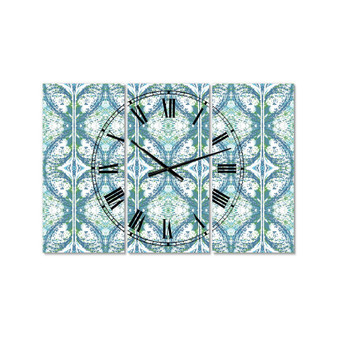 Embossed Teal Pattern V Large Mid-Century 3 Panels Wall Clock - 23" x 23" x 1"