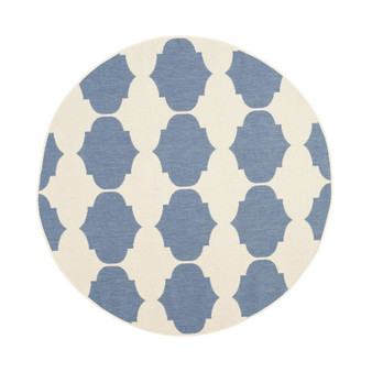 Courtyard Beige and Blue 5'3" x 5'3" Round Outdoor Area Rug