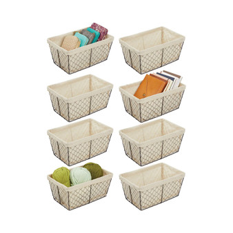 Medium Chicken Wire Storage Basket, Fabric Liner - 8 Pack