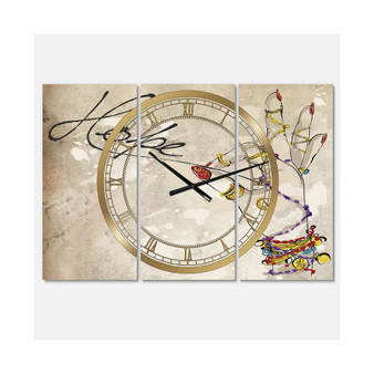 Gypsy Hippy Hand Hope Oversized Cottage 3 Panels Wall Clock - 38" x 38" x 1"