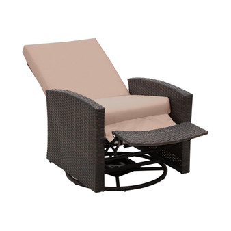Outdoor Wicker Swivel Recliner Chair, Reclining Backrest, Lifting Footrest, 360° Rotating Basic, Water Resistant Cushions for Patio, Khaki