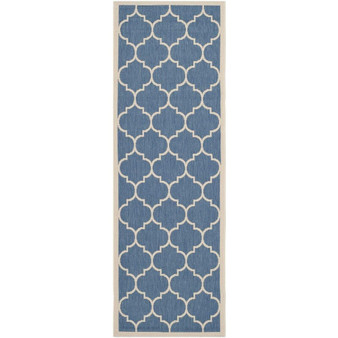Courtyard Blue and Beige 2'3" x 12' Runner Outdoor Area Rug