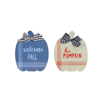 Fall Harvest Wooden Pumpkin 2 Piece Welcome Plaques Set, 8"
