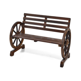 Outdoor Wooden Wagon Wheel Garden Bench 2-Person