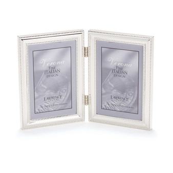 Hinged Double Metal Picture Frame Silver-Plate with Delicate Beading - 4" x 6"