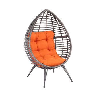Egg Chair w/ Soft Cushion, Teardrop Cuddle Seat, Outdoor / Indoor, PE Plastic Rattan Furniture, Adjustable Height, Orange