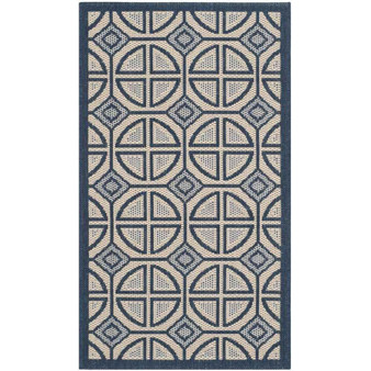 Courtyard Beige and Navy 2'7" x 5' Sisal Weave Outdoor Area Rug