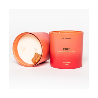 "Fire" Element Red Amber Scented with Red Agate Crystal Candle