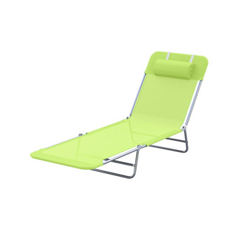 Portable Sun Lounger, Lightweight Folding Chaise Lounge Chair w/ Adjustable Backrest & Pillow for Beach, Poolside and Patio, Green