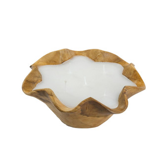 5-Wick Candle In Teak Holder, 8.5" W x 8.5" L x 4" H