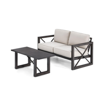 2PCS Patio Loveseat Coffee Table Set 6'' Thick Cushion Garden