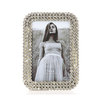 Three Rows of Brilliant Crystals Metal Picture Frame, 4" x 6"